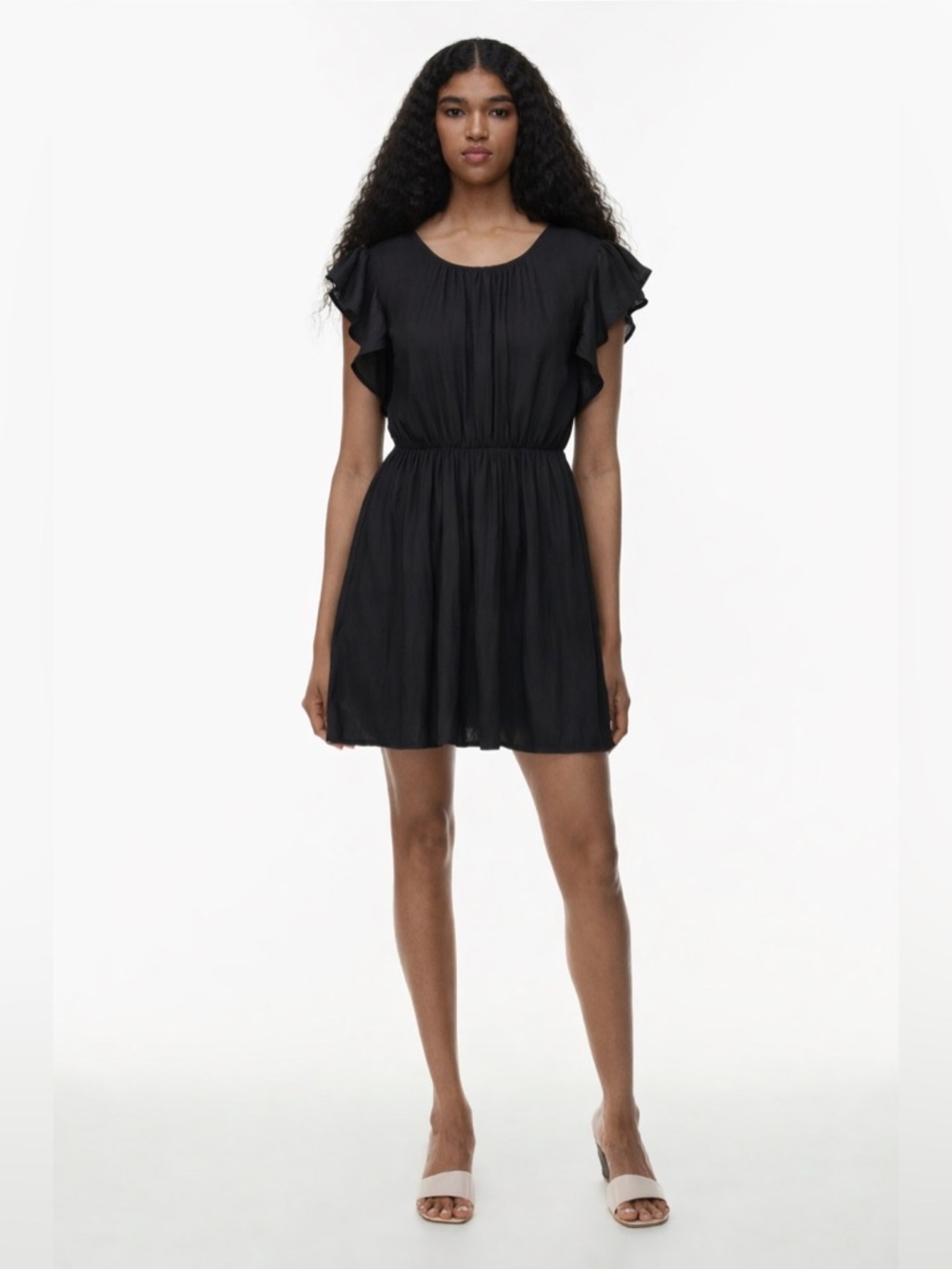 Aritzia Wilfred Black Flutter Sleeve Mini Dress Open Back Size 0